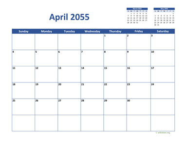 April 2055 Calendar Classic