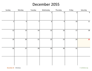 December 2055 Calendar with Bigger boxes