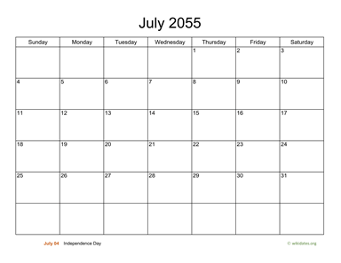 Basic Calendar for July 2055