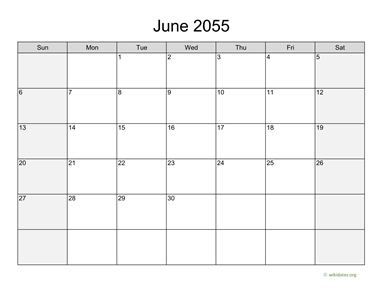 June 2055 Calendar with Weekend Shaded