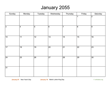 Monthly Basic Calendar for 2055