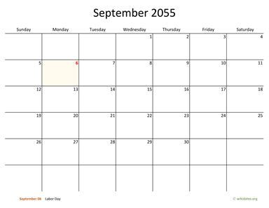 September 2055 Calendar with Bigger boxes
