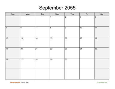 September 2055 Calendar with Weekend Shaded
