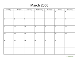 Basic Calendar for March 2056