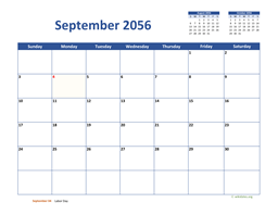 September 2056 Calendar Classic