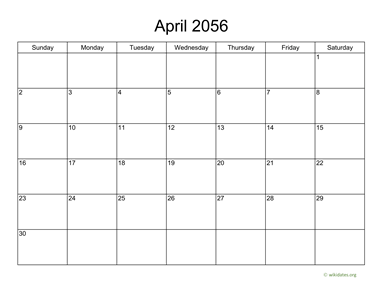 Basic Calendar for April 2056