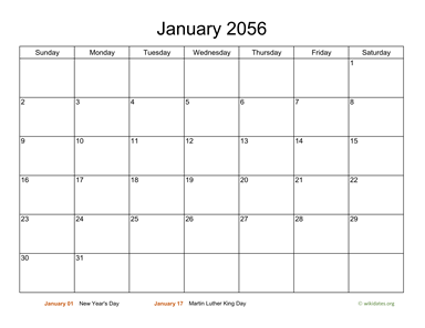 Monthly Basic Calendar for 2056
