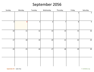 September 2056 Calendar with Bigger boxes