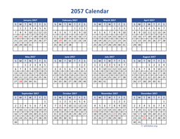 2057 Calendar in PDF