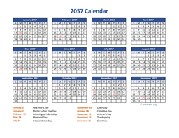 PDF Calendar 2057 with Federal Holidays