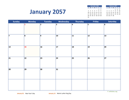 January 2057 Calendar Classic