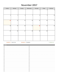 November 2057 Calendar with To-Do List