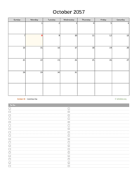 October 2057 Calendar with To-Do List