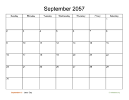 Basic Calendar for September 2057