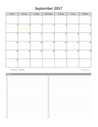September 2057 Calendar with To-Do List