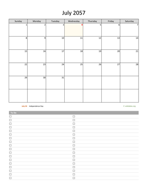 July 2057 Calendar with To-Do List
