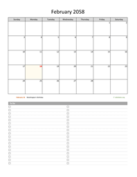 February 2058 Calendar with To-Do List