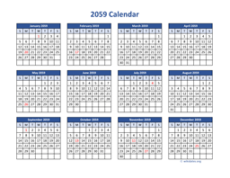 2059 Calendar in PDF