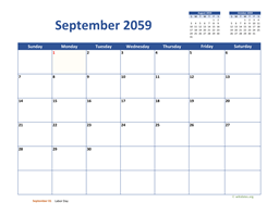 September 2059 Calendar Classic