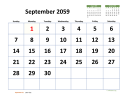 September 2059 Calendar with Extra-large Dates