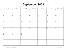 Basic Calendar for September 2059