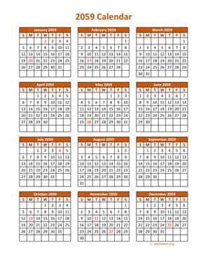 Full Year 2059 Calendar on one page