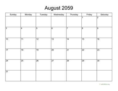 Basic Calendar for August 2059