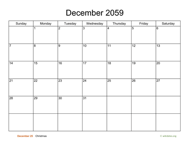 Basic Calendar for December 2059