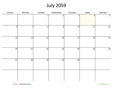 July 2059 Calendar with Bigger boxes