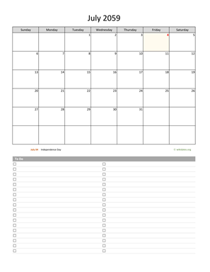 July 2059 Calendar with To-Do List