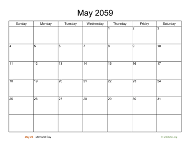 Basic Calendar for May 2059