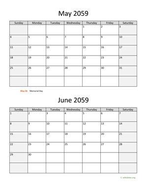 May and June 2059 Calendar Vertical