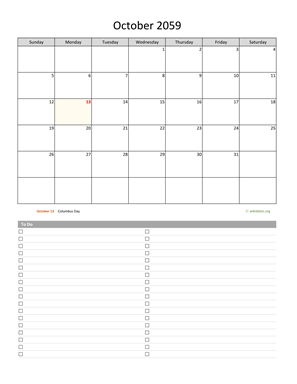 October 2059 Calendar with To-Do List