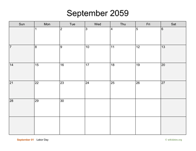 September 2059 Calendar with Weekend Shaded