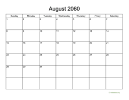Basic Calendar for August 2060