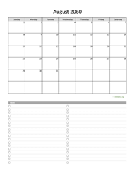August 2060 Calendar with To-Do List