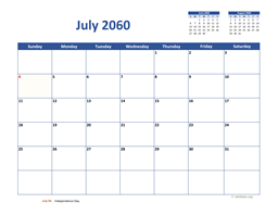 July 2060 Calendar Classic