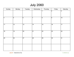 Basic Calendar for July 2060