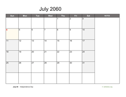 July 2060 Calendar with Notes