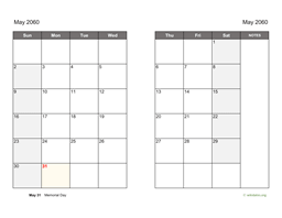 May 2060 Calendar on two pages