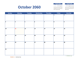 October 2060 Calendar Classic