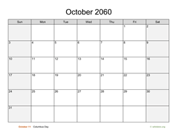 October 2060 Calendar with Weekend Shaded