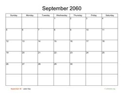 Basic Calendar for September 2060