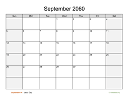 September 2060 Calendar with Weekend Shaded