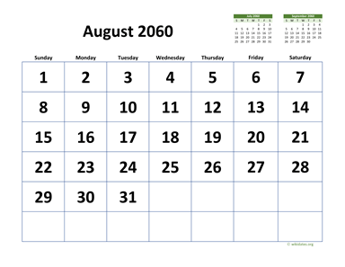 August 2060 Calendar with Extra-large Dates