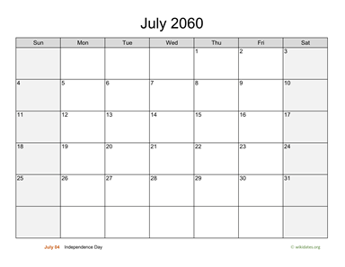 July 2060 Calendar with Weekend Shaded