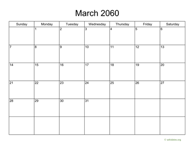 Basic Calendar for March 2060