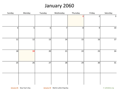 Monthly 2060 Calendar with Bigger boxes