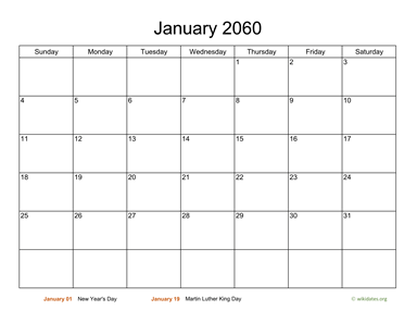 Monthly Basic Calendar for 2060