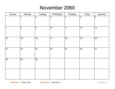 Basic Calendar for November 2060